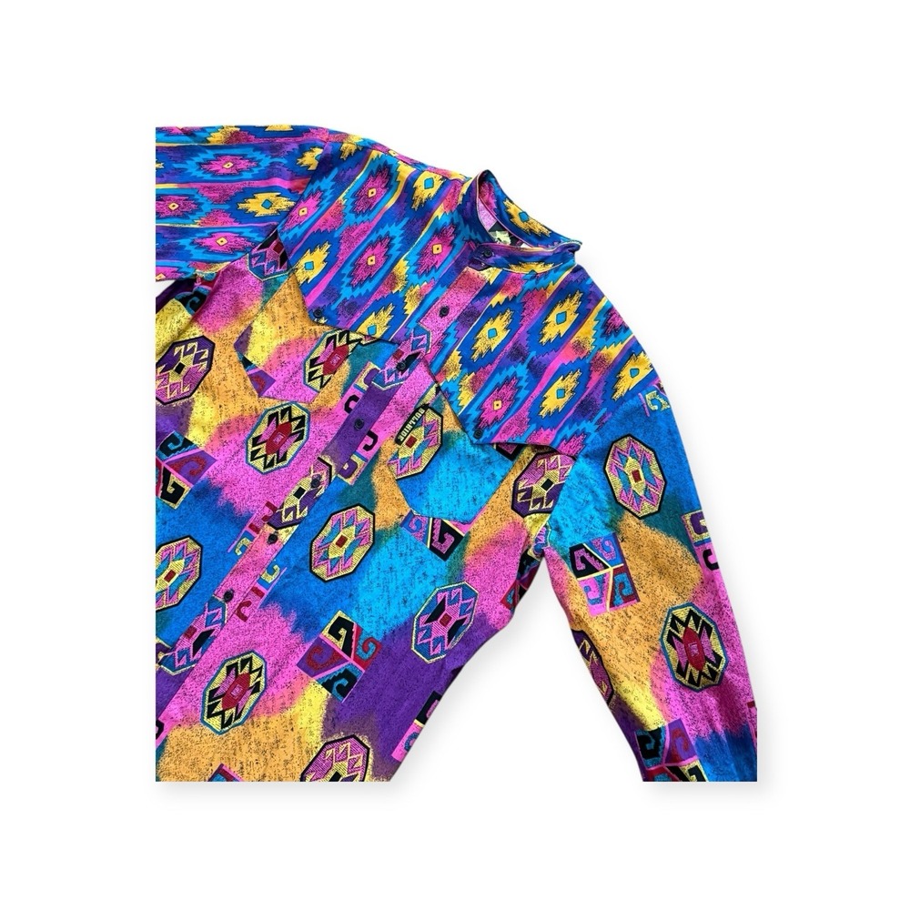 VTG 1990's Western Cowboy Rodeo Neon Loud Funky Print Bullhide Garth‎ USA Sz M